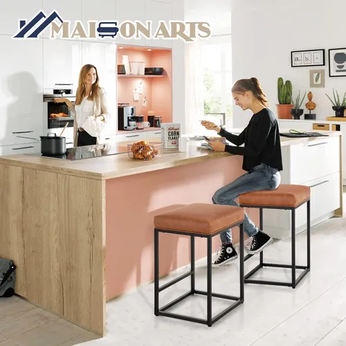 Miniatura 4 de MAISON ARTS Taburete de bar de altura de mostrador para encimera de cocina, taburete industrial sin espalda de 24 pulgadas, taburete de bar tapizado