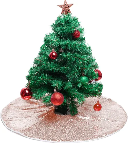 Miniatura 7 de Yookat Paquete de 1 Falda de Árbol de Navidad de 24 Pulgadas Redonda con Lentejuelas, Faldas de Árbol Brillantes, Tapetes de Árboles Dorado Rosa Oro