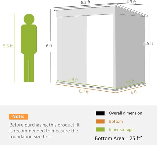 Miniatura 7 de Outsunny Cobertizo de almacenamiento al aire libre de 6 x 4 pies, fácil de ensamblar, cobertizo de herramientas de jardín de metal con puerta