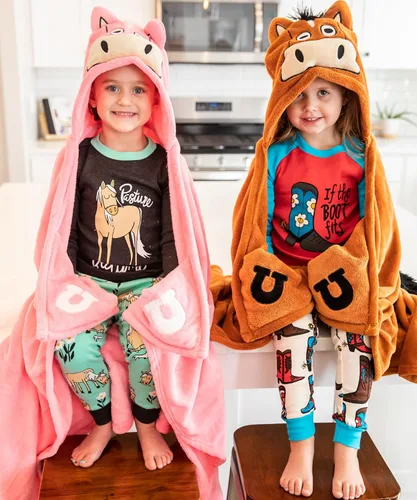Miniatura 4 de Manta con capucha para llevar puesta Lazy One para niños, manta con capucha de animales (caballo, marrón)