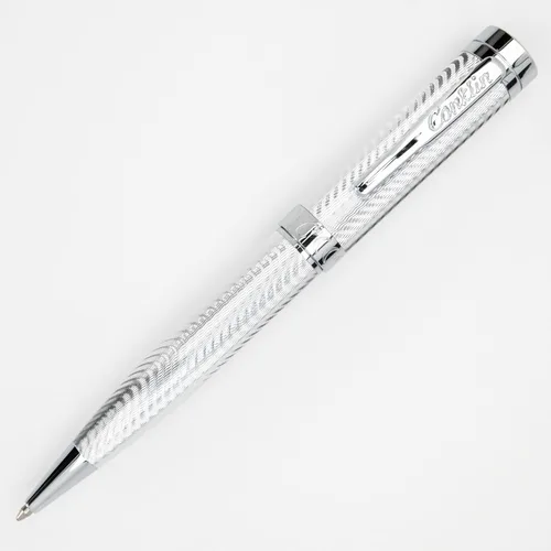 Miniatura 6 de Conklin Herringbone Signature - Bolígrafo amarillo con borde cromado, llamativo diseño grabado, recargable y duradero, regalo ideal para entusiastas