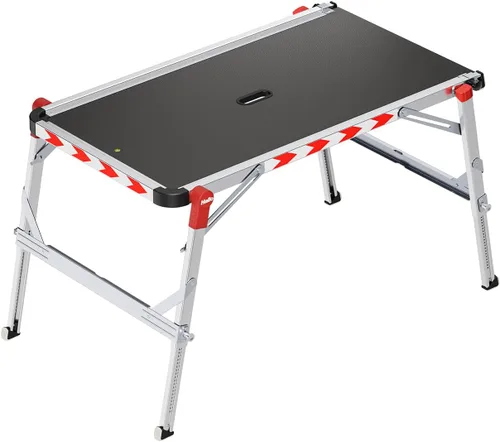Hailo TP2 Plus | Plataforma de trabajo y escalera | Rieles telescópicos y pies ajustables en longitud y altura | Nivel de burbuja integrado | para