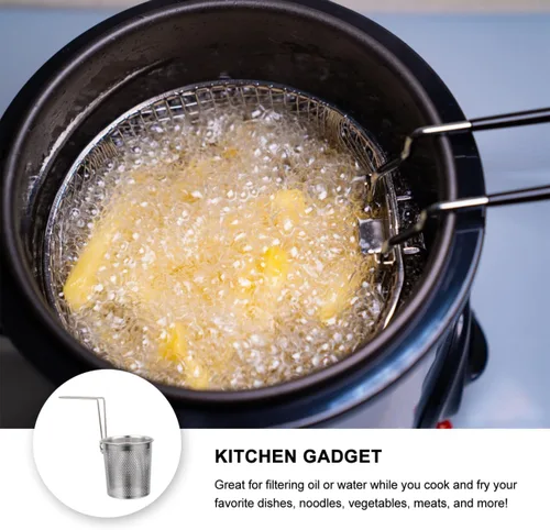 Miniatura 3 de Kichvoe Tamiz de fideos para el hogar de acero inoxidable con asa 9.84 x 5.11 x 4.92 pulgadas, cesta de colador de pasta de mano para cocinar
