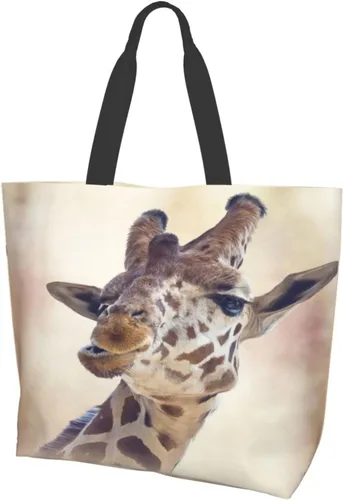 Miniatura 2 de Bolso de hombro para mujer, divertido bolso de viaje con cara de jirafa, bolsa de almacenamiento reutilizable con asa