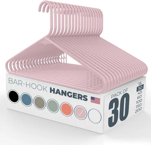 Miniatura 72 de Paquete de 100 perchas de plástico, fabricadas en los Estados Unidos, capacidad de 6 libras, perchas estándar con ganchos para correa para vestidos