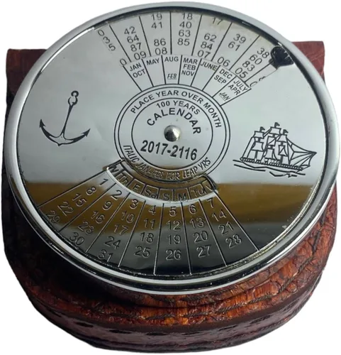 Calendario de 100 años de 3 pulgadas, estilo vintage, mesa de latón, calendario de escritorio, acabado antiguo, regalo unisex para Navidad