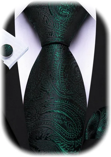 Miniatura 87 de Barry.Wang - Juego de corbata de seda para hombre, diseño de cachemira, pañuelo y gemelos de bolsillo