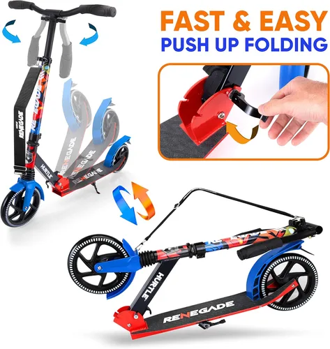 Miniatura 3 de Hurtle Renegade Kick Scooter for Kids, Teenagers & Adults - 2-Wheel Folding Scooter with Adjustable T-Bar Handlebar - Alloy Anti-Slip Deck Graffiti
