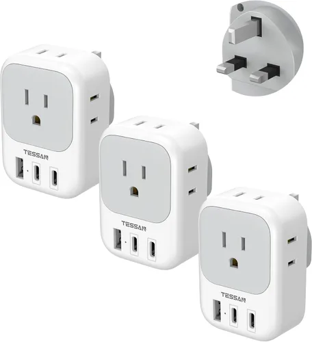 Miniatura 10 de TESSAN Adaptador de Enchufe de Viaje Europeo USB C Paquete de 3, Adaptador de Enchufe de EE.UU. a Europa con 4 Tomas de CA 3 Puertos de Carga USB