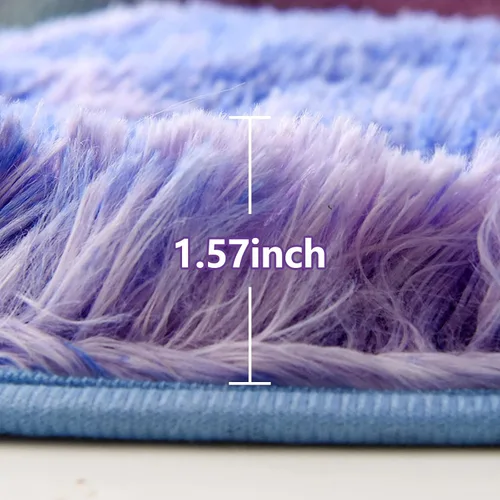 Miniatura 2 de A Nice Night Alfombra de Área Peluda y Esponjosa de Piel Sintética, Tapete para Puerta, Estilo Tie Dye, Alfombra de Pelo Más Suave y Lujosa