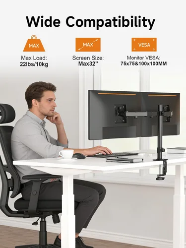 Miniatura 3 de Bracwiser Soporte de brazo de monitor doble totalmente ajustable para dos pantallas de 13-32 pulgadas, 22 libras para monitor de pantalla