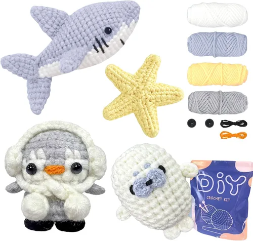 Miniatura 8 de YAMAXIN Kit de Ganchillo para Principiantes Adultos – 4PCS Kit de Inicio de Amigurumi de Animales de Ganchillo con Hilo, Ganchos, Herramientas