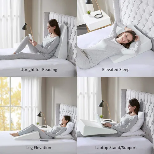 Miniatura 3 de Sleep Philosophy Almohada de espuma viscoelástica con soporte ergonómico lavable a máquina, funda extraíble súper suave, cuña blanca 22 pulgadas