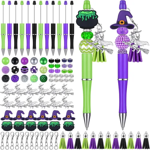Miniatura 13 de Jutom Los kits de 12 bolígrafos de invierno incluyen 50 piezas de cuentas de colores, borlas y colgantes de copo de nieve, cuentas focales surtidas