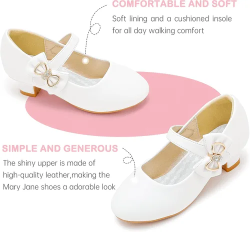 Miniatura 5 de Dufannie Zapatos de vestir para niñas, zapatos de tacón bajo de princesa, zapatos planos con purpurina para bodas y fiestas