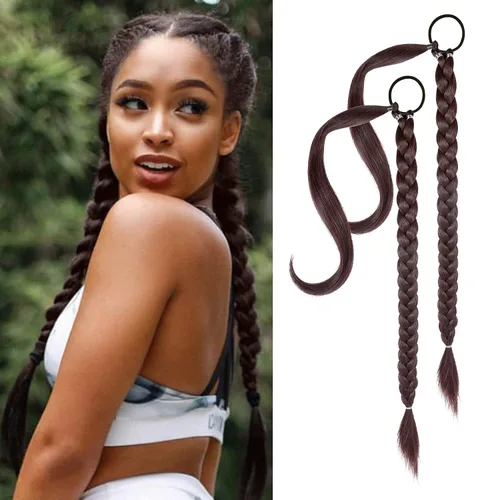Miniatura 28 de YOGFIT 2 piezas Extensión de cola de caballo trenzada DIY, extensión de cola de caballo larga y lacia con envoltura natural, cabello sintético suave