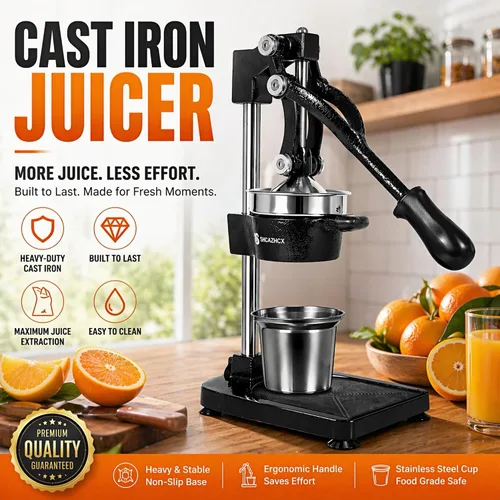 Miniatura 2 de Exprimidor de cítricos de hierro fundido, exprimidor de frutas de alta resistencia con piezas de acero inoxidable fácil de limpiar y base estable
