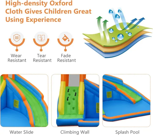 Miniatura 3 de KOTEK Tobogán acuático inflable, tobogán acuático gigante con tobogán largo, pared de escalada y piscina grande de salpicaduras, toboganes acuáticos