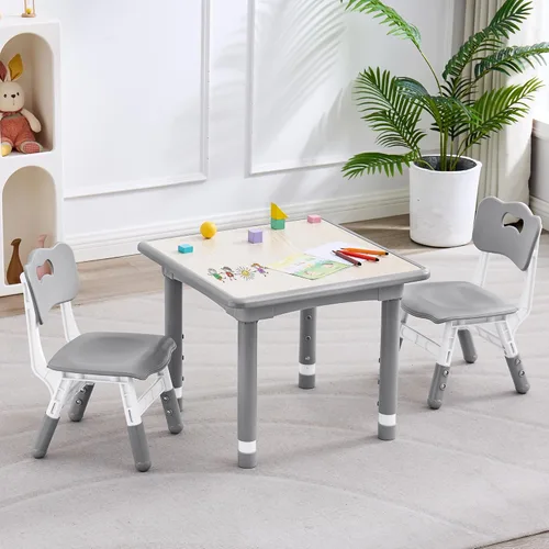 DOREROOM Juego de mesa y 2 sillas para niños, altura ajustable (17.7-26.1 pulgadas), mesa y silla para niños pequeños, mesa multiactividad con