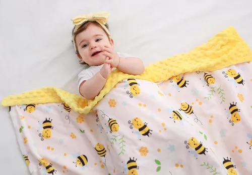 Miniatura 3 de Manta Bee Minky - Felpa suave de doble capa, de recién nacido a niño pequeño, respaldo con puntos, regalos para baby shower (30 x 40 pulgadas)