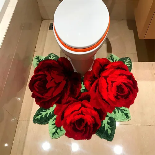 UKELER Alfombras de baño con rosas rojas para baño, alfombras de área de flores suaves, antideslizantes, absorbentes, alfombra de baño de 27.5 x Rojo