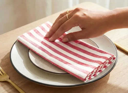 Miniatura 2 de PurpleEssences Servilletas de tela a rayas - Juego de 12 - 100% algodón - 18 x 18 pulgadas - Servilletas de cena para Navidad, vacaciones de blanco