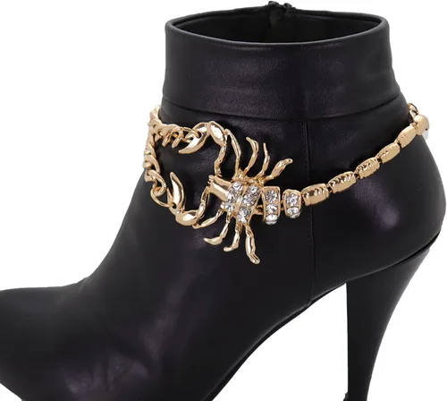 Miniatura 6 de Joyería de moda occidental para mujer, cadena de metal dorado, tobillera con dije de escorpión elegante, Plata
