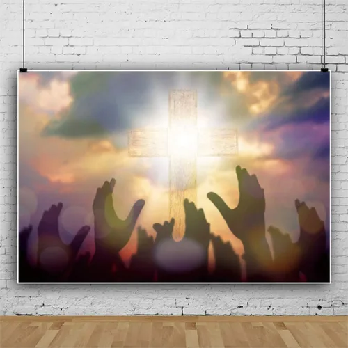 Miniatura 3 de Telón de fondo de fotografía de cruz de luz santa de Jesús, cielo azul, nubes blancas, mano de Dios, haz de luz sagrada, fondo de Jesús cristiano