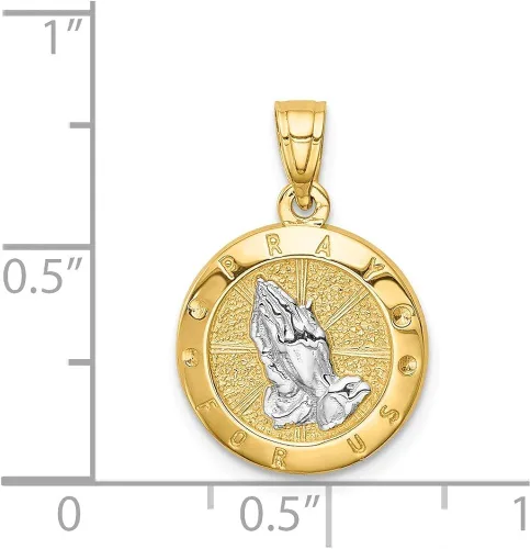 Miniatura 4 de Colgante de oro amarillo macizo de 14 quilates con dos tonos de manos rezando
