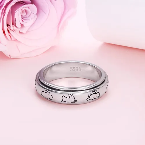 Miniatura 5 de Anillos giratorios de plata de ley S925 para ansiedad, preocupación, aliviar el aburrimiento, TDAH, autismo, banda para mujeres y adolescentes