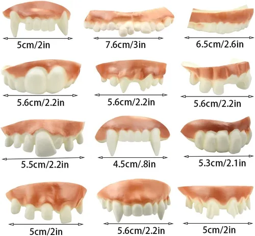 Miniatura 2 de Marrywindix 12 piezas de dientes retorcidos, dientes falsos feos de vampiro, dentadura de vampiro para Halloween, disfraces, fiestas, fotos