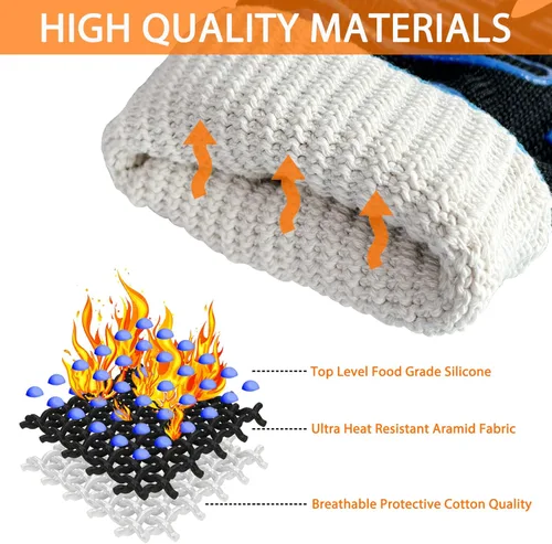 Miniatura 2 de Guantes para barbacoa, guantes de horno 1472℉ resistentes al calor extremo, guantes de silicona antideslizantes para horno, guantes de cocina