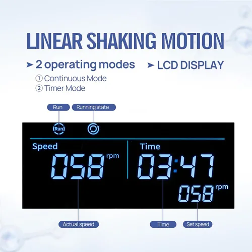 Miniatura 3 de Agitador lineal LCD de 40 a 300 rpm, capacidad de 4.4 lbs, con temporizador, agitador lineal digital con modo continuo o modo de temporizador