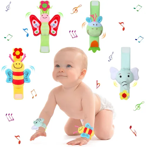 Jerify 4 piezas de sonajeros de muñeca de bebé, patrón de animales, sonajero recién nacido, juguete de muñeca para bebés, niños, niñas, regalos de