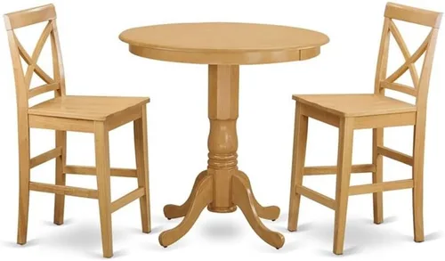 Miniatura 9 de East West Furniture JAPB3-OAK-C - Juego de pub de 3 piezas de altura de mostrador contiene una mesa de comedor redonda con pedestal y 2 sillas