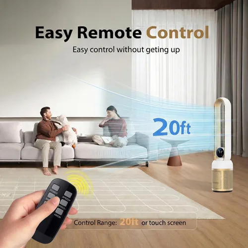 Miniatura 5 de Ventilador sin aspas de 38 pulgadas para dormitorio, ventilador de torre silencioso con control remoto y pantalla táctil LED grande, 24 velocidades