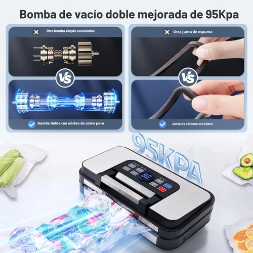 Miniatura 3 de Sellador al vacío Precision Pro de 95 Kpa, con doble sellado térmico y bomba doble para alimentos secos/húmedos, 2 veces más fuerza, máquina