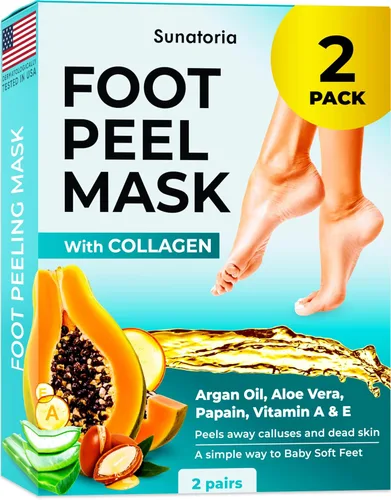 SUNATORIA Máscara exfoliante para pies (paquete de 2) – Mascarilla exfoliante para pies secos agrietados y callos – Mascarilla de piel suave al Aloe