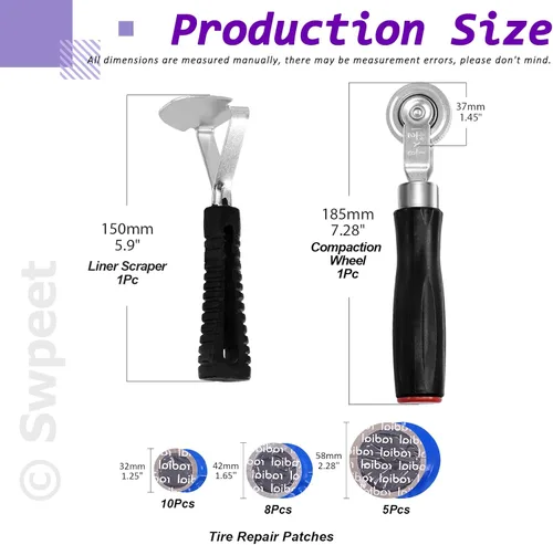 Miniatura 2 de Swpeet 25 piezas de 1.260 in, 1.654 in, 2.283 in, herramienta de reparación de parches de neumáticos y rueda de rodillo con raspador