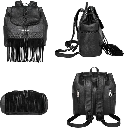 Miniatura 2 de Montana West Fringe Concho Collection - Mochila escolar grande de viaje con borla, a negro