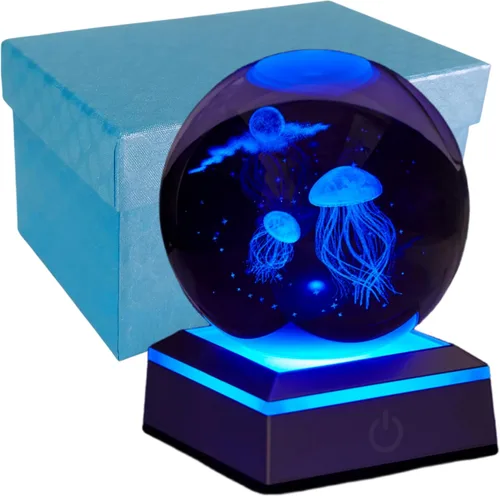 Miniatura 14 de Lámpara de noche de bola de cristal 3D con base LED - Lámpara de bola de cristal en forma de pez para cumpleaños, festividades, regalos de Navidad