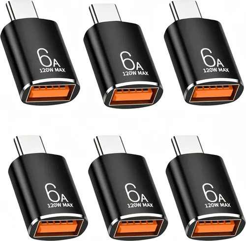 Miniatura 9 de BOMIE Adaptador USB C a USB, paquete de 10 unidades, 6A 120 W, carga rápida, transferencia de datos de 10 Gbps, USB C macho a USB 3.2 hembra OTG