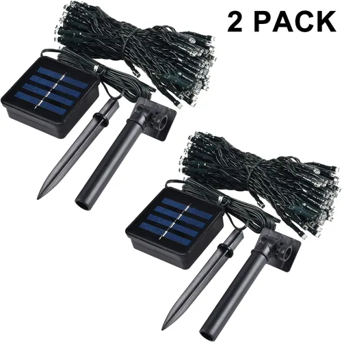 Miniatura 5 de Paquete de 2 luces de cadena solar de 200 LED, 85.2 pies 8 modos de luces de cadena solar para exteriores, luces de cadena impermeables