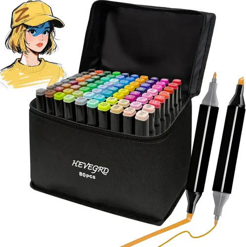 Juego de marcadores de alcohol de 80 colores, doble punta para dibujar marcador de boceto permanente para colorear adultos, ilustraciones marcadores