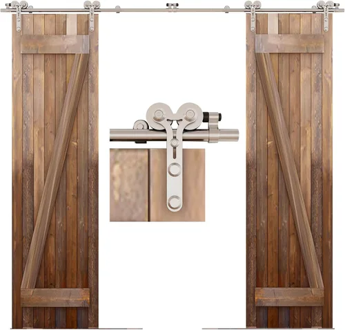 Miniatura 34 de TSMST Kit de herrajes para puerta corrediza de granero de 6.6 pies, riel de puerta de granero resistente de acero inoxidable para montaje superior
