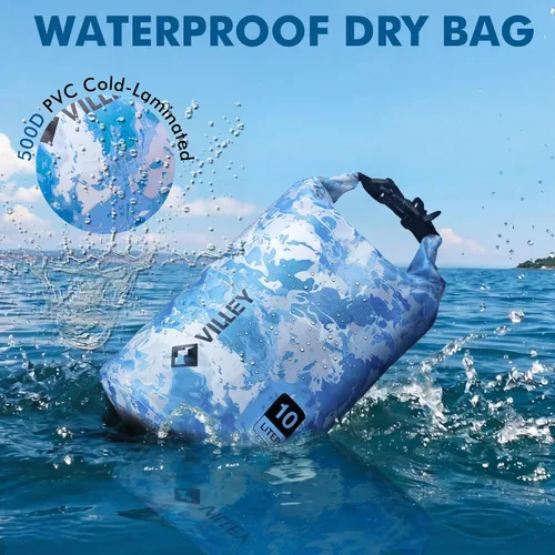 Miniatura 2 de VILLEY Bolsa seca impermeable de 20L, saco con tapa enrollable que mantiene el equipo seco, saco ligero para kayak, navegación, camping, natación