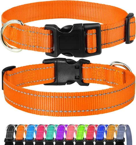 FunTags Collar reflectante para perros, collares de nailon resistentes para perros pequeños machos y hembras, collar ajustable para perros con
