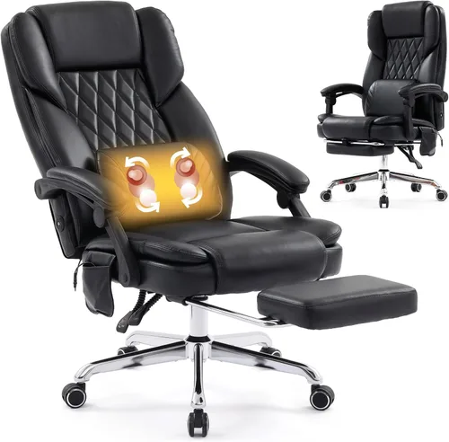 Silla de oficina grande y alta de 500 libras con soporte lumbar de masaje de amasamiento 3D, sillas de oficina para aliviar el dolor de espalda,