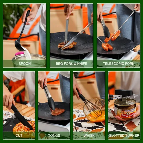 Miniatura 5 de Wesqunie Camping Essentials - Juego de utensilios de cocina - Kit de utensilios de cocina portátil para campamento, accesorios para exteriores