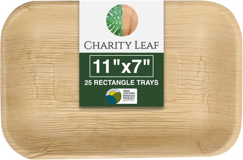 Miniatura 9 de Charity Leaf Bandejas ecológicas de hoja de palma, 9 x 6 pulgadas (paquete de 25), elegantes platos inspirados en bambú, calidad premium